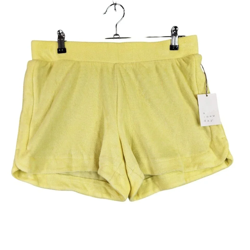 Womens A New Day Yellow French Terry Shorts Pull on Mid Rise 4